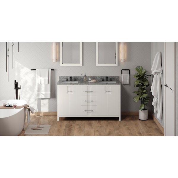 Jeffrey Alexander 60In. White Katara Vanity, Dbl Bowl, Boulder Cultured Marble Vanity Top, 2 Undrmnt Rctngl Bowls VKITKAT60WHBOR - main